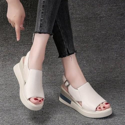 2021 Women Casual Sandals Summer Shoes Leather Flats Platform Ladies Bowknot Buckle Strap Fashion Woman New Peep Toe Female