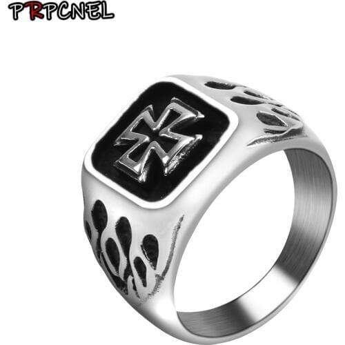 Silver color stainless steel Armor Shield Knight Templar Crusade Cross Ring Medieval Signet Retro Vintage US Size 7 to 14 size