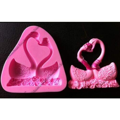 2pieces Fall in Loving Swan Shape Fondant Silicone Mold,Sugar Craft Tools Fondant Candy Chocolate Mold Embossed Mold Baking Tool