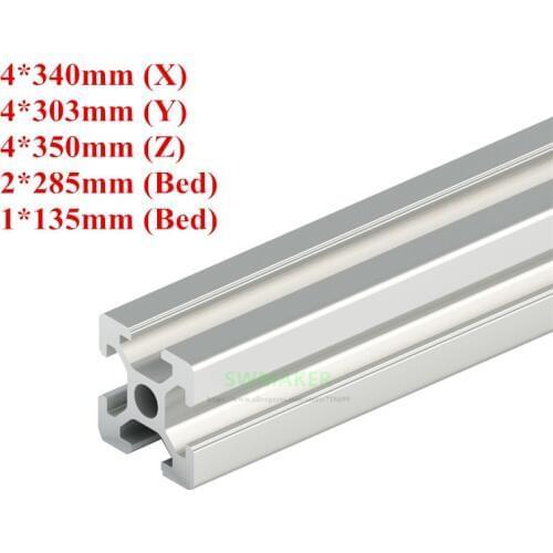 SWMAKER 1 set HyperCube 3D Printer Aluminium Extrusion Profiles Type 6 T-slot - 4*(340mm + 303mm +350mm)+2*285mm +1*135mm