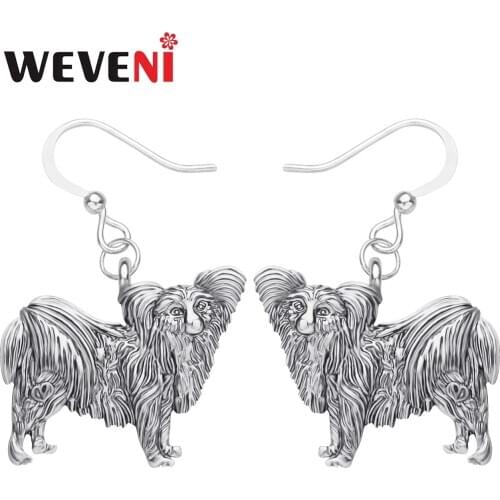 WEVENI Plated Alloy Antique Gold Papillon Dog Earrings Animal Drop Dangle Jewelry Women Girl Friends Fashion party Accessories