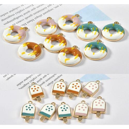 Diy jewelry earrings/necklace pendants accessory handmade color donuts/ice cream shape alloy charms