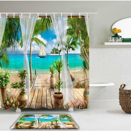 Rural Flowers arch Bridge landscape Printed Shower Curtain Set Sunny Bath Screen Waterproof Bathroom Curtains Non-Slip Mat Rug