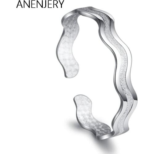 ANENJERY 925 Sterling Silver Matte Water Ripples Bohemian Bracelets & Bangles For Women pulseiras S-B02