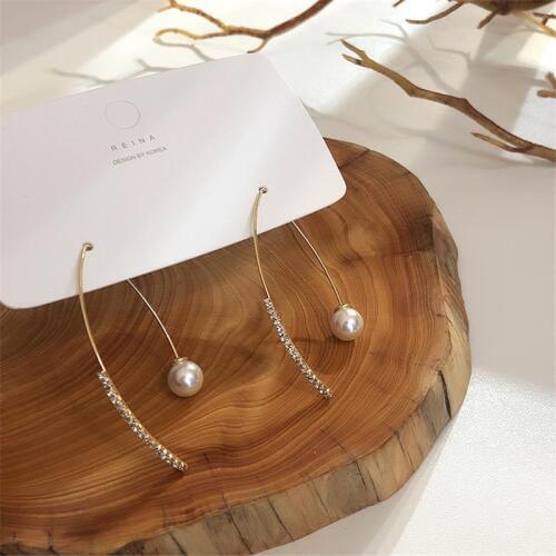 EARS HIGH 2019 Korean Hot New Simple Simulated Pearl Rhinestone Line Earrings For Women Fashion Jewelry Pendientes Mujer Moda