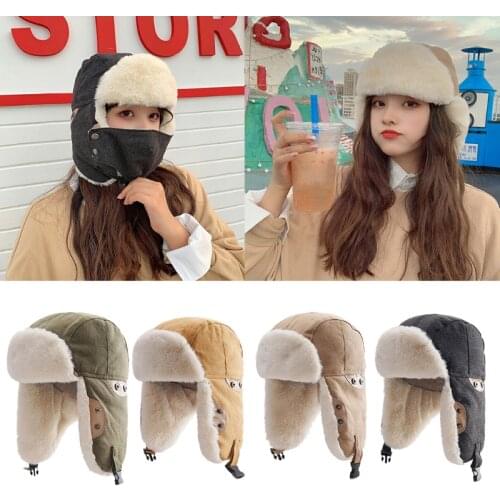 Winter Bomber Hat w/ Foldable Ear Flap Ski Hat Both for Women Men Cotton Women Earmuffs Thick Warm Pilots LeiFeng Hat