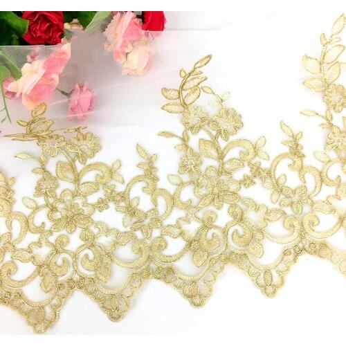 Gold Embroidery Lace Fabrics For Dress Champagne Gold Soft Tulle Lace Scalloped Sewing Apparel Trims Bridal Sashes 29CM