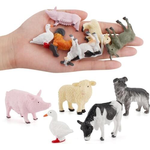 12Pcs/Set Cartoon Animal Farm Poultry Landscape Mini Ornament Garden Decoration Kids Educational Toys for Children Gifts