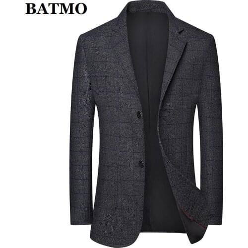 BATMO 2020 new arrival spring plaid casual grey blazer men,mens plaid casual jackets,905