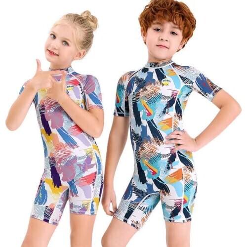 Boys’ Girls' Swimsuit One Piece Rash Guard Kids Long Sleeve Short Legs Sunsuit Swimwear Sets Toddler- Beach Sport Surf UPF50