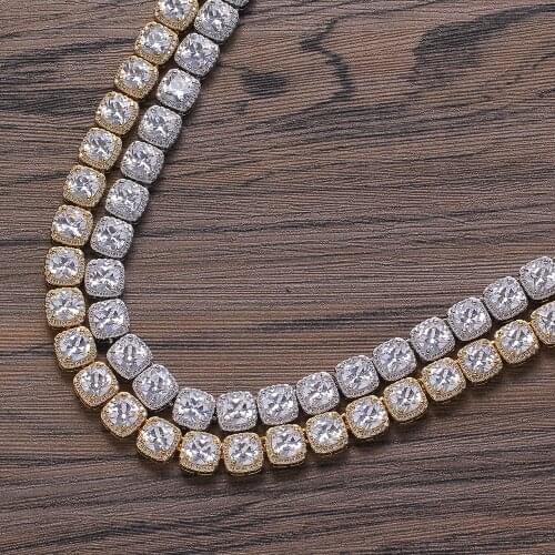 10mm 18" 20" brass setting CZ Tennis Chain Necklace Gold/Silver Color Iced Out Cubic Zircon Bling Bling BC009