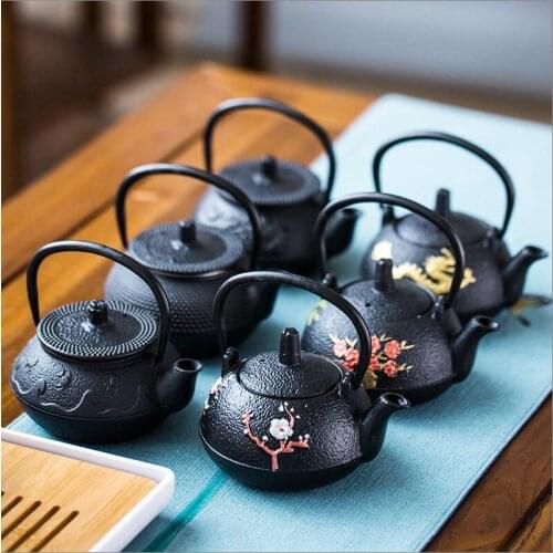 Black 300ml authentic Japanese cast iron kettle Tetsubin teapot with filter tea set accessories Pu'er teapot coffee pot