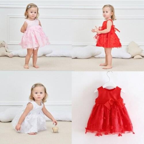 Baby Gir Skirt Baptism Dress Small Childrens Princess Dress White Red Light Pink Summer