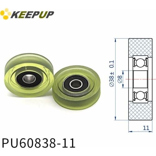Diameter 38mm, PU polyurethane bearing ,Rubber coated soft pulley/Roller ,width 11mm