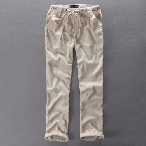 Italy Style Summer Men Casual Pants Stretch Flax Cotton Men Trousers Linen Size 29-37 5 colors Mens Clothing Mannen Broek