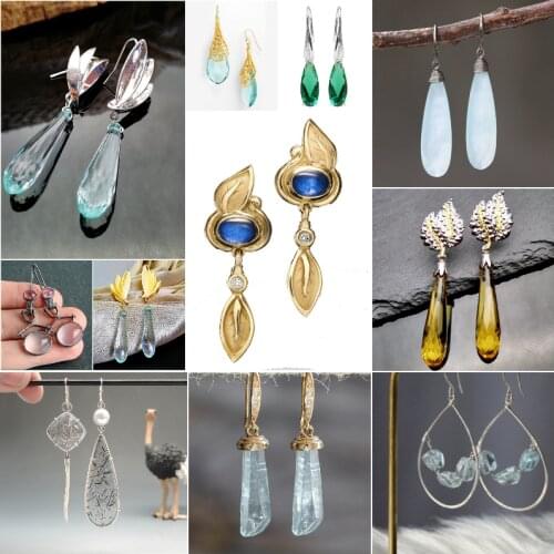 Elegant Blue Crystal Droplets Stone Long Earrings for Women Fashion Jewelry Gold Lotus Hanging Dangle Earrings Z3D321