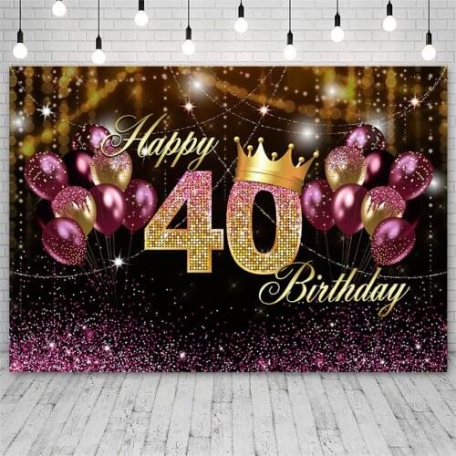 Avezano Happy 40th Birthday Party Photography Backgrounds Balloon Shiny Crown Black Gold Backdrops Photo Studio Photocall Decor
