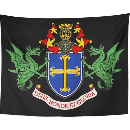 Tapestry Dragon Heraldic in Vintage Style with Shield Crown Wyvern and Knight Helmet Family Animal Tapestries Wall Hanging