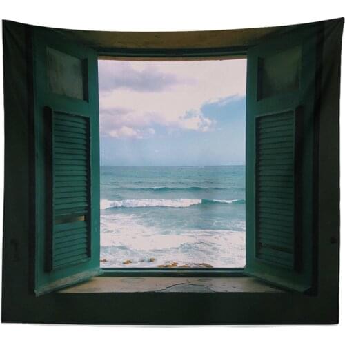 Sea Outside The Window Tapestry Hippie Wall Hanging Starry Night Sky Moon Tapestries Psychedelic Wall Cloth Carpet Home Decor