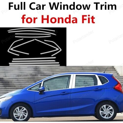 Hot!! For Honda Fit Car Styling bright silver Decoration Strips Stainless Steel Full Car Window Trim