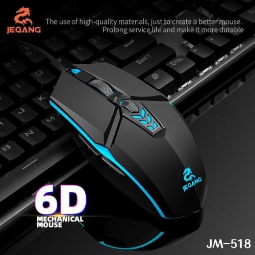 JM-518 Wired Gaming Mouse 6 Buttons RGB Colorful Luminous 800/1600/2400/3200DPI Desktop Computer Professional Game Players Mice