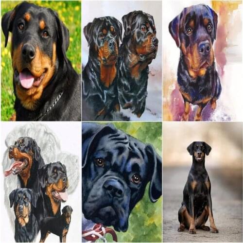 CHENISTORY 5D Diy Diamond Painting Black Dog Full Square Round Rhinestone Kit Diamond Embroidery Animal Mosaic Gift Art