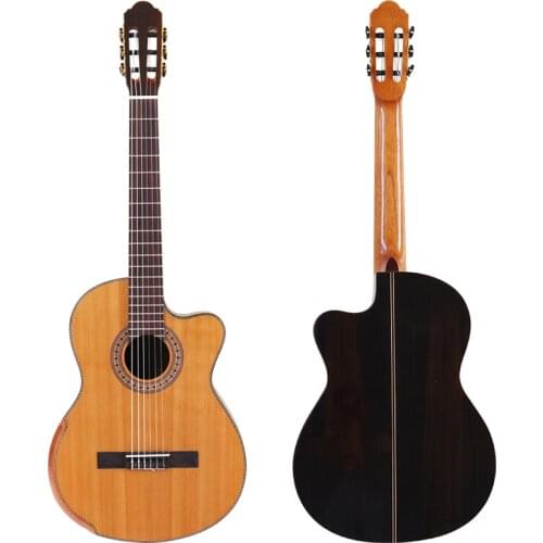 High Gloss Solid Red Cedar 39 Inch Classic Electric Guitar 6 String 19F Classical Guitar Natural Clolor with Armrest Bone Nut