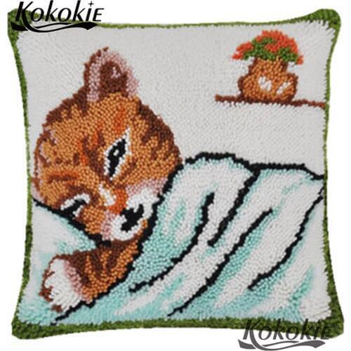 Crocheting Kit Rug Yarn diy 3d piloow cartoon cat carpet Latch hook rug making kit Handmade Unfinished Embroidery Pillowcase