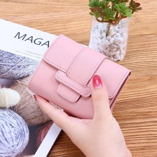 Wallet Women Short Hasp Solid Color Coin Purses Female Pu Leather Three Fold Multifunction Card Holder Money Clip