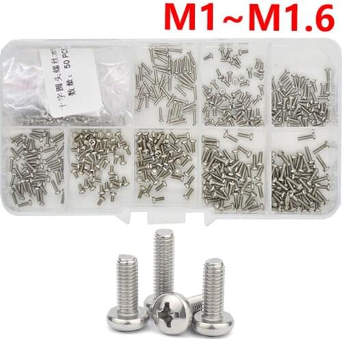 304 stainless steel phillips pan head machine screw metric thread cross head round screw assortment kit M1 m1.2 m1.4 m1.6