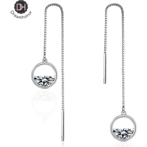 Dreamhonor 925 Sterling Silver Long Ear Line Earrings Simple Zirconia Crystal Earrings Women Jewelry Wholesale
