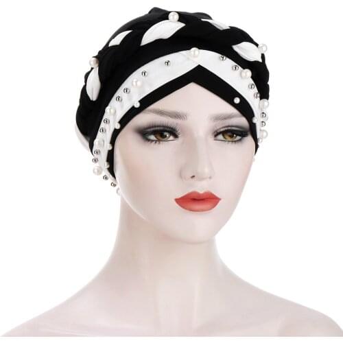 Muslim Women Fashion Elastic Velvet Pearls Turban Caps Milk FIber Head Scarf Headwraps For Women Silk Indian Hat Turbante Mujer