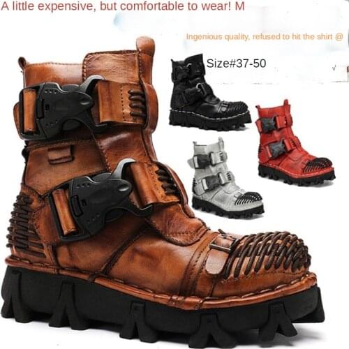 Men Genuine Leather Boot Skull Gothic Punk Boots Desert Combat Ankle Boots Safety Work Boot Winter Thick Bottom Motorcycle Boots