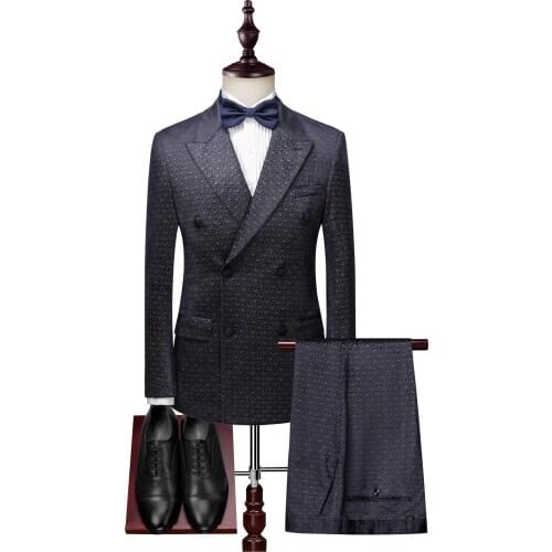 Retro Floral 3 Piece Men Suits Double Breasted Mens Eevning Suits 2020 High Quality Jacket Vest Pants