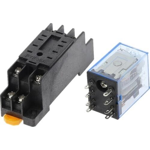 MY2P HH52P MY2NJ Relay Coil General DPDT Micro Mini Electromagnetic Relay Switch with Socket Base LED AC 110V 220V DC12V 24V 36V