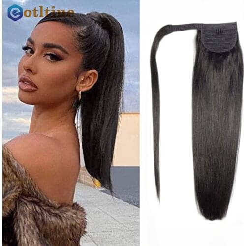 Wrap Around Long Straight Ponytail Human Hair Remy Hair Extensions Malaysia Hair Extensions Clip Ins Natural Color Hairpiece