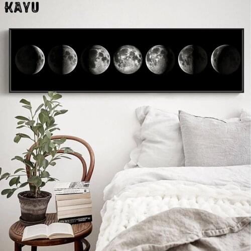 Wall Art Moon Phase Black White Posters Canvas Art Prints Abstract Painting Wall Picture for Living Room Home Decor