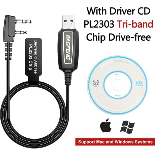 Genuine ABBREE PL2303 Tri-Band USB Programming Cable For Two Way radio UV-5R III BF-R3 UV-9S Ham Portable Walkie Talkie