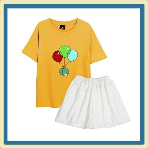 Sweet Balloon Frog Short Sleeve Girls Sleepwear Women Cotton Oversize Nightshirt Casual Loose Pajama Indoors and Outdoors Pj Set