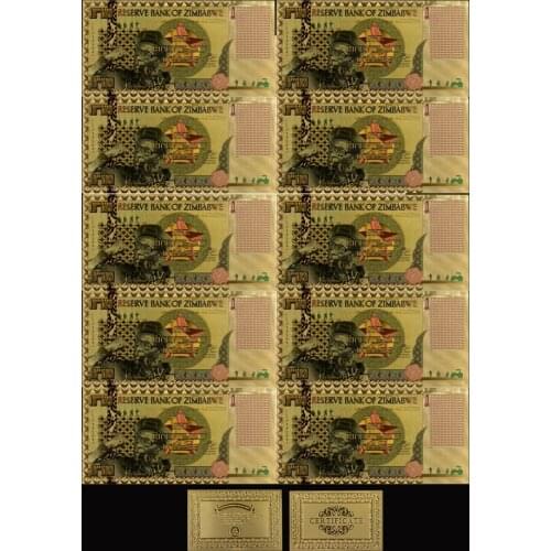 NEW Colorful Gold Foil Zimbabwe One Bicentillion Dollars Money Zimbabwe Paper Banknote Collections 10pcs/lot