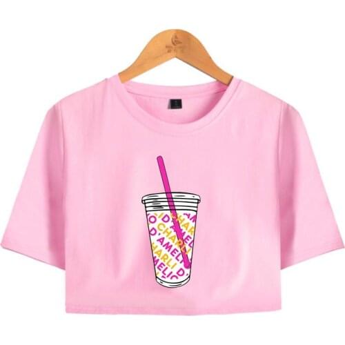 New Ice Coffee Splatter T-shrit Charli D'Amelio T Shirt Girl Sexy charli damelio merch O-neck Crop Tops Short T-shirts Teen Tees
