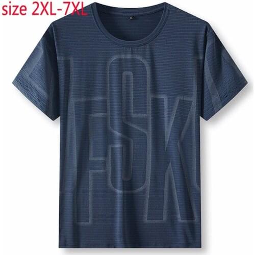 New Arrival Fashion O-neck Super Large Summer Men Stripe Printed Quick Drying Short Sleeve Knitted Casual Plus Size XL-6XL 7XL