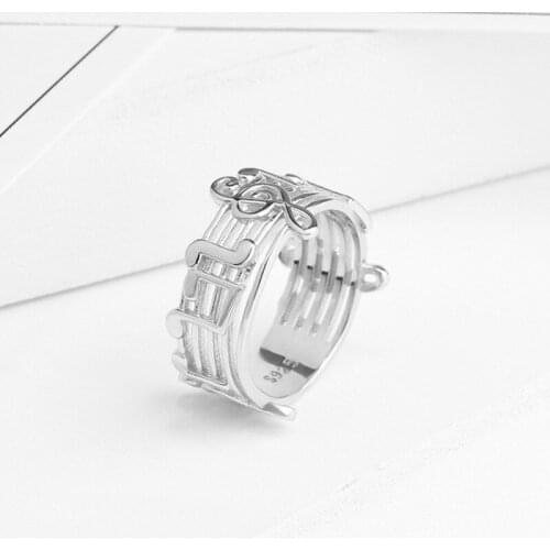 Wholesale Simple Creative Fashion Hollow Musical Note Silver Color Female Zinc Alloy Ring for Women Jewelry Accessories