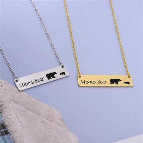 30pcs/lot Fashion Mama Bear Lettering With two bears Necklace Bar Necklace Warm Motherly Love Christmas Gift for Mother