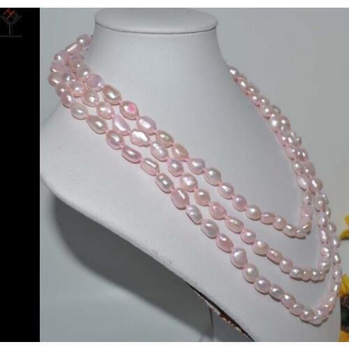 50'' 127cm Women Jewelry necklace 9x10mm pink barouque pearl handmade real natural freshwater pearl gift
