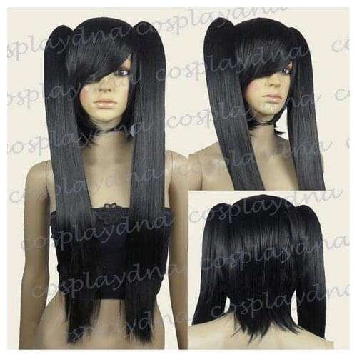 Hot heat resistant AA Party hair 26 inch Heath stylable Black Cosplay DNA Wig with Clip-on Ponytails