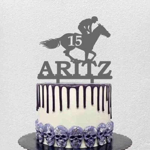 Personalized Horse Riding Cake Topper Custom Name Age Men Riding Horse Silhouettes For Birthday Party Cake Decoration Topper