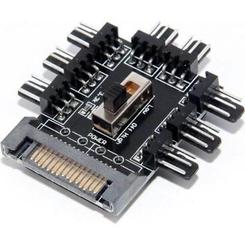 PC Computer SATA 1 to 8 Multi Way Splitter Cooler Cooling Fan Hub 3pin 12V Power Socket PCB Adapter 2 Level Speed Controller