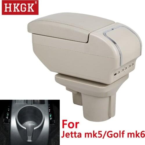 Armrest For VW jetta mk5 Golf mk6 Dual Layer Rotatable PU Leather Central Store Content box with USB Interface Car accessories