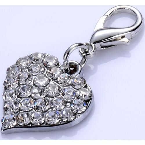 Zinc Alloy Charm Dog Jewelry Pet Tag Rhinestones Heart Shaped Pendants For Collar Lobster Clasp Dog Accessories